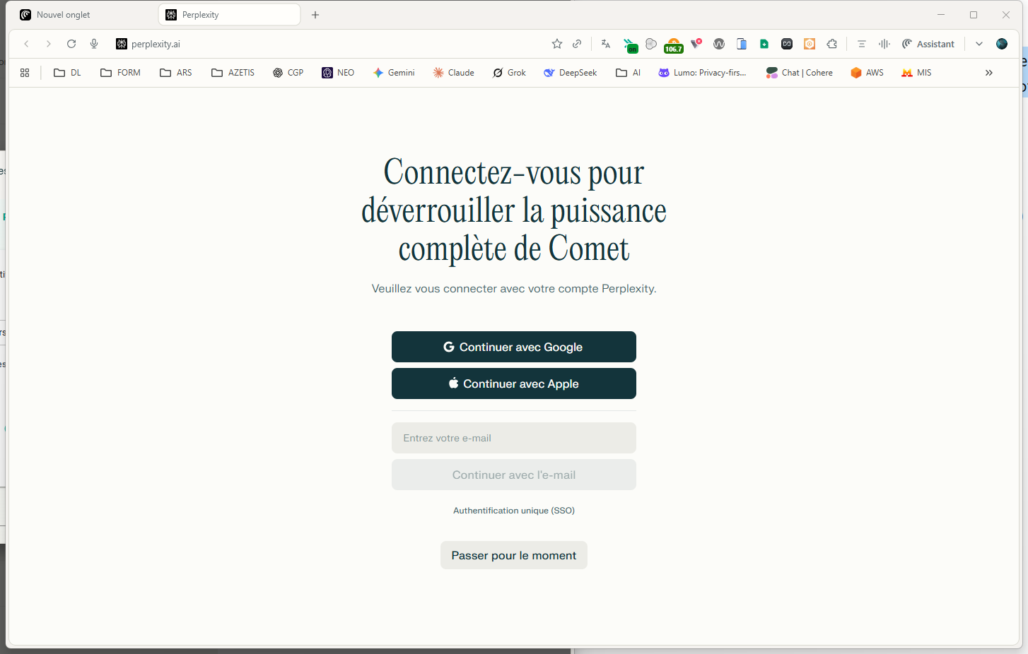 Connexion compte Perplexity