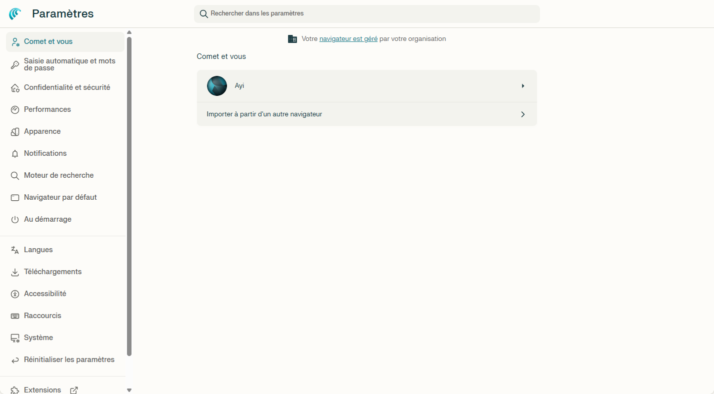 Paramètres Comet et vous